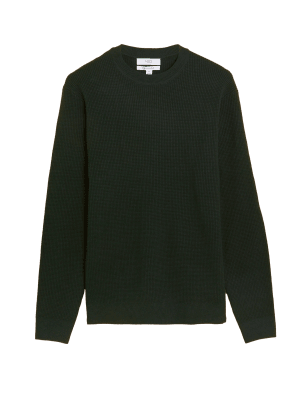 

Mens M&S Collection Strukturierter Pullover mit Rundhalsausschnitt aus Baumwollmischgewebe - Dark Green, Dark Green