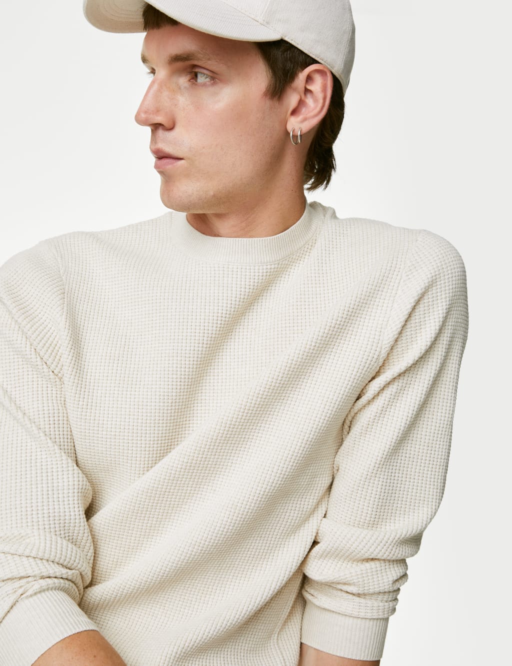 Cotton Blend Textured Crew Neck Jumper image 1