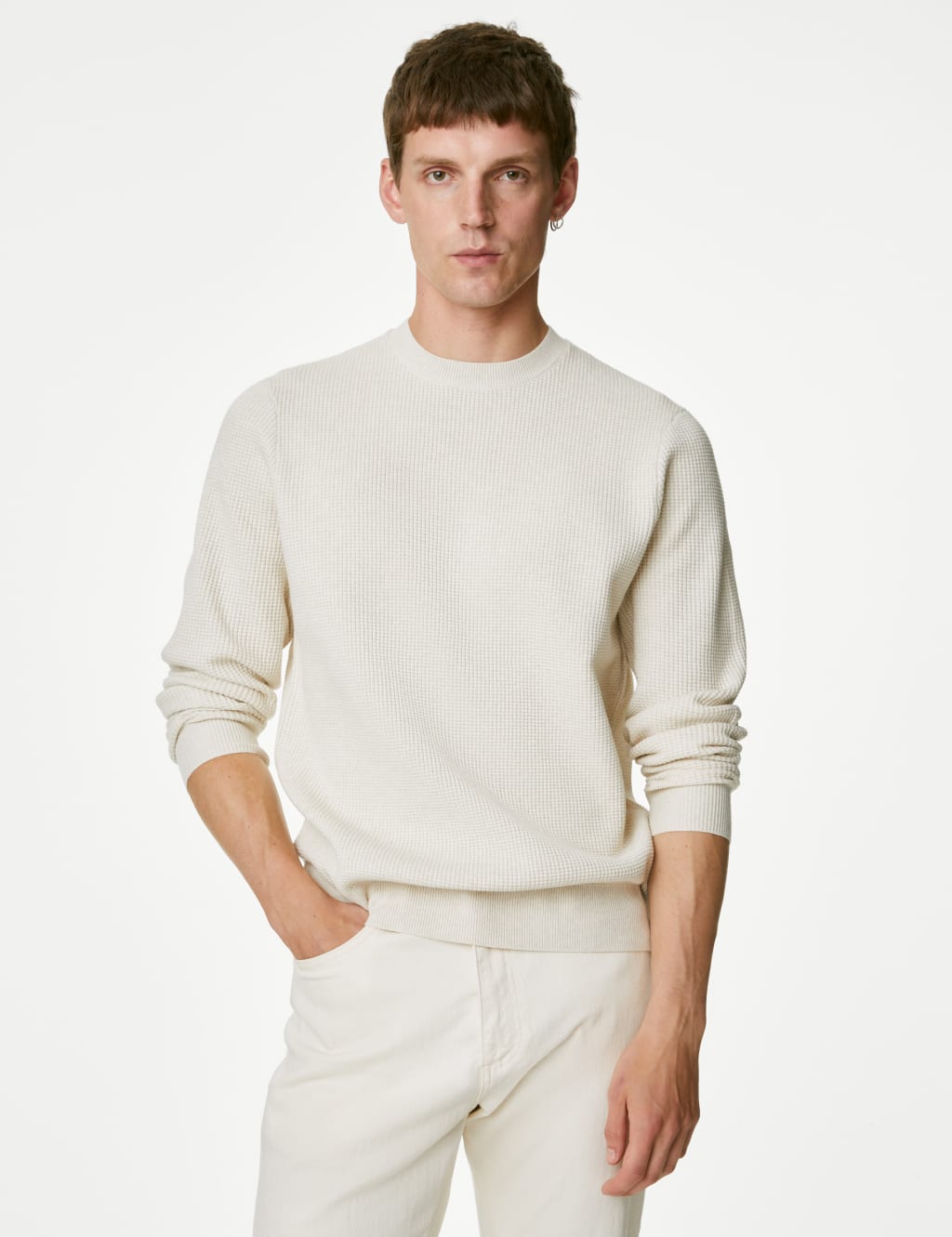 Cotton Blend Textured Crew Neck Jumper image 4