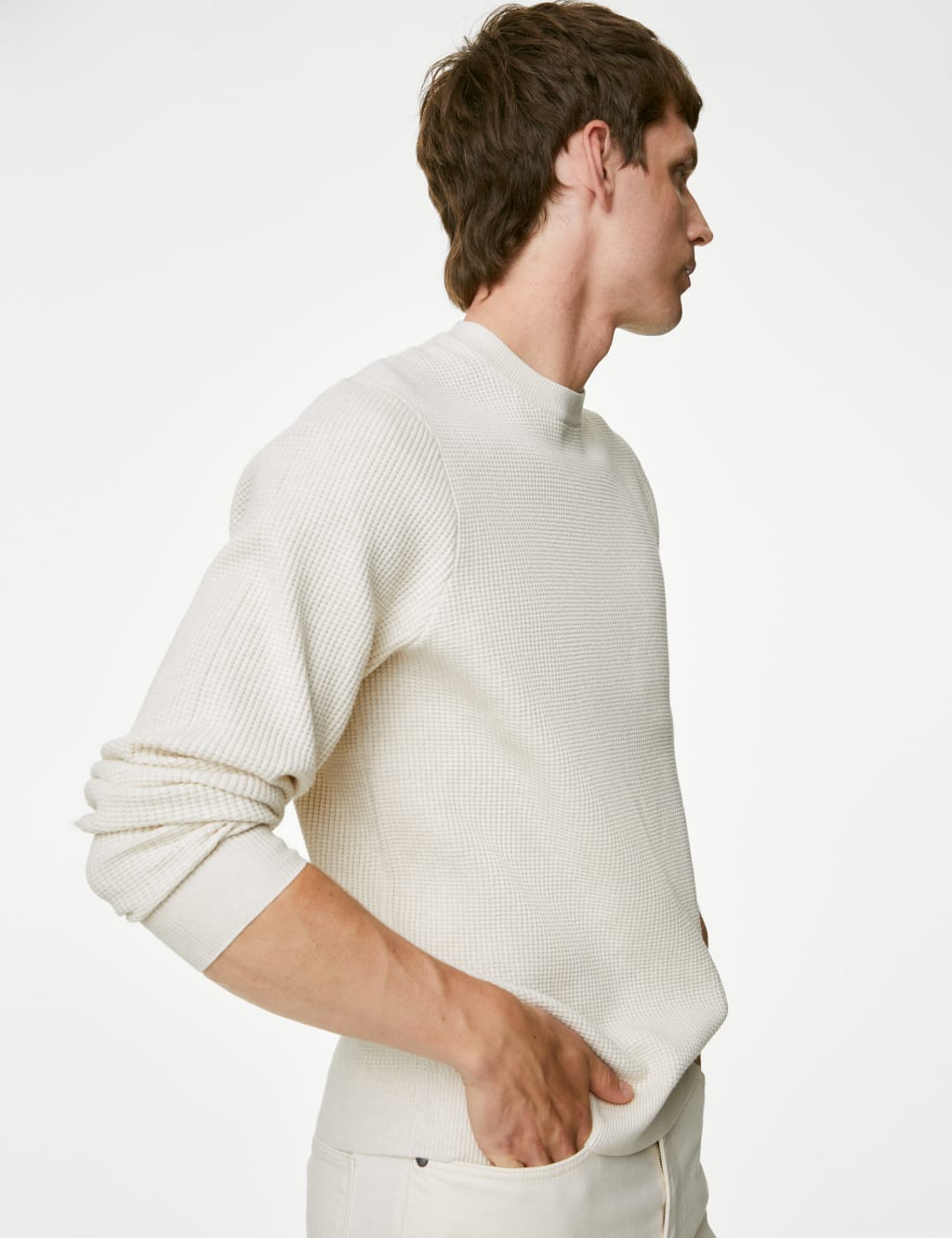 Cotton Blend Textured Crew Neck Jumper image 5