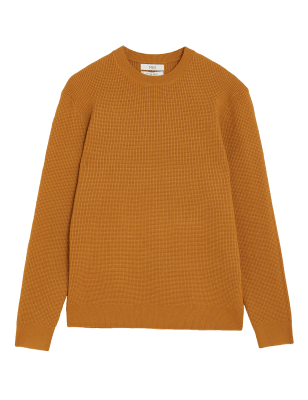 

Mens M&S Collection Cotton Blend Textured Crew Neck Jumper - Yellow, Yellow