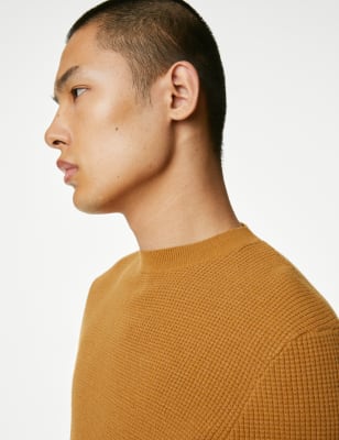 

Mens M&S Collection Strukturierter Pullover mit Rundhalsausschnitt aus Baumwollmischgewebe - Bright Yellow, Bright Yellow