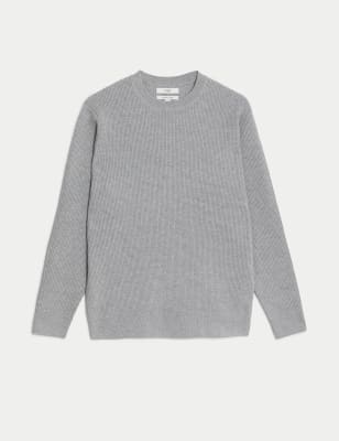 Cotton Blend Textured Crew Neck Jumper
