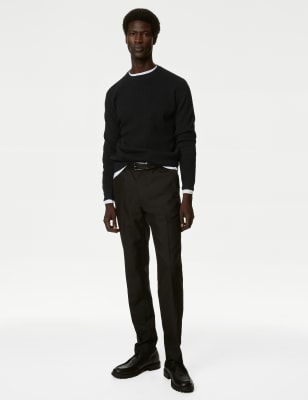 

Mens M&S Collection Cotton Blend Textured Crew Neck Jumper - Black, Black