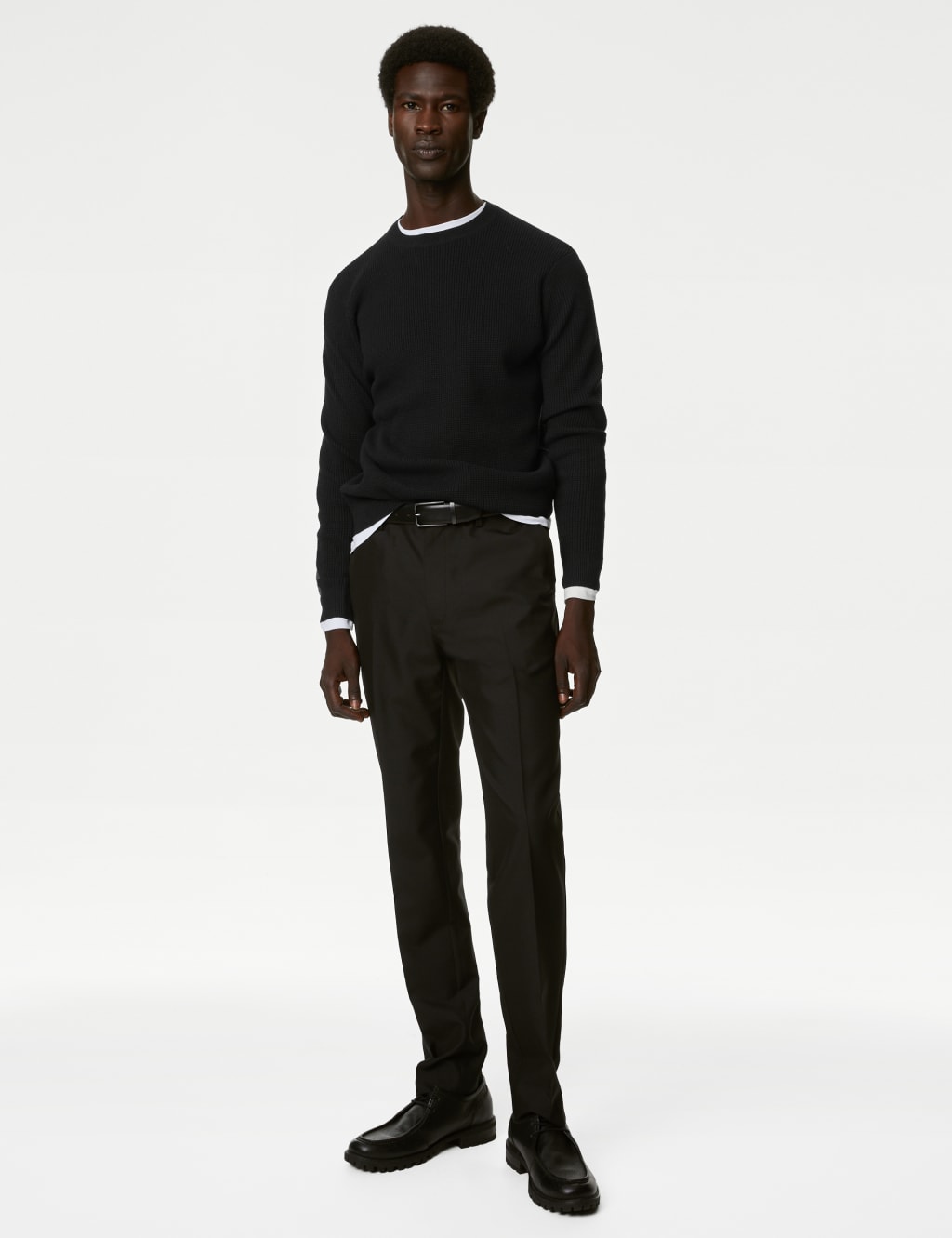 Cotton Blend Textured Crew Neck Jumper image 1