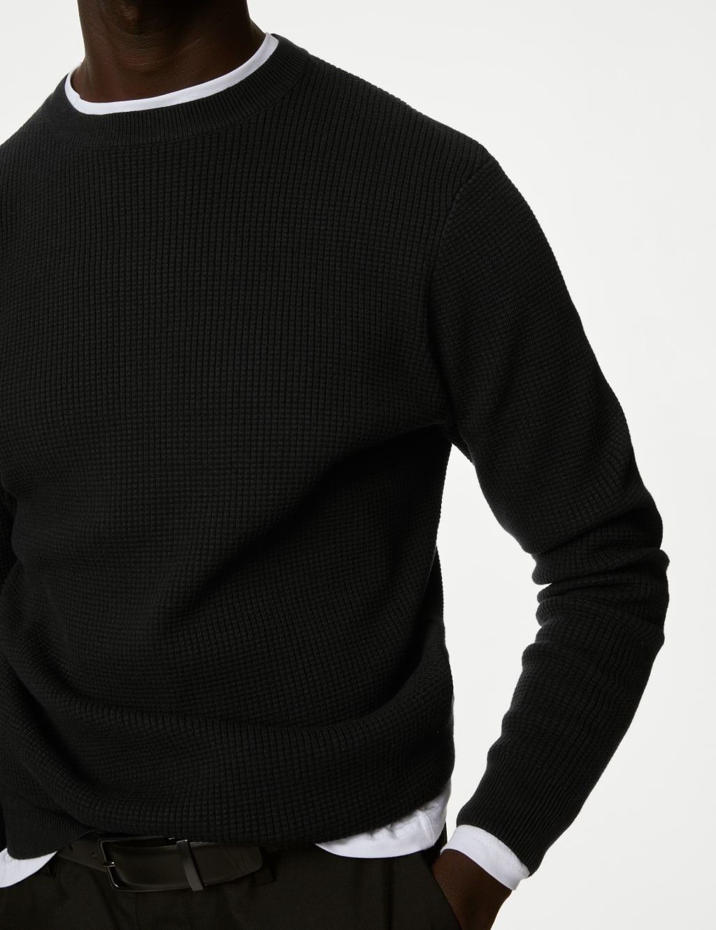 Cotton Blend Textured Crew Neck Jumper image 4
