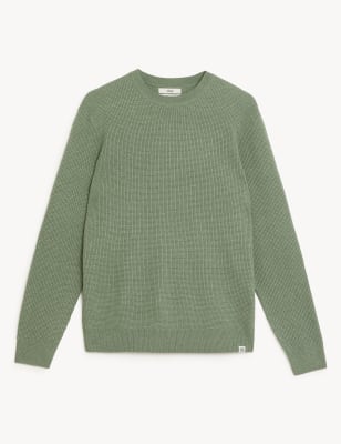 Cotton Blend Textured Crew Neck Jumper
