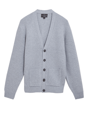 

M&S Collection Cárdigan informal con algodón de escote en pico acanaladoMens - Grey, Grey