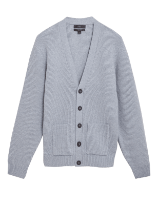 

Mens M&S Collection Cotton Blend Ribbed V-Neck Relaxed Cardigan - Grey, Grey