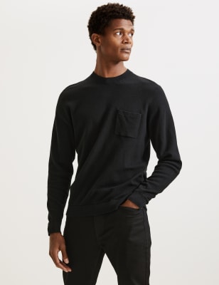 

Mens Autograph Cotton Rich Crew Neck Jumper With Cashmere - Black, Black