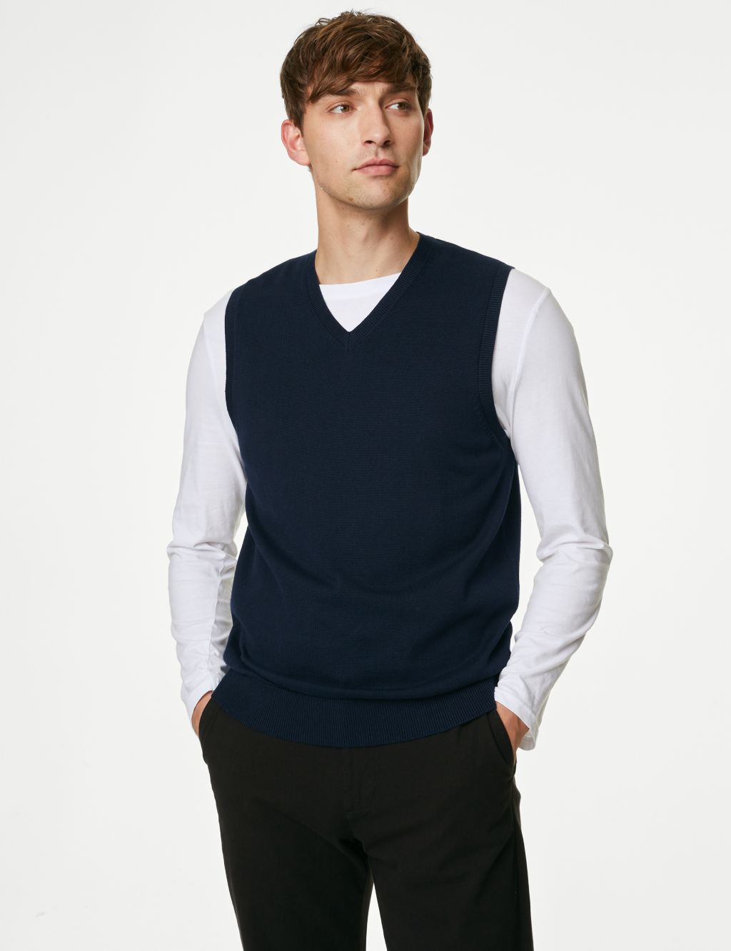 Autumn Men Khaki V-Neck Knitted Vest Business Casual Style Thick Sleeveless  Sweater Vest Male,Blue,XL,Improve : : Home
