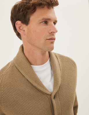 cotton blend ribbed shawl collar cardigan