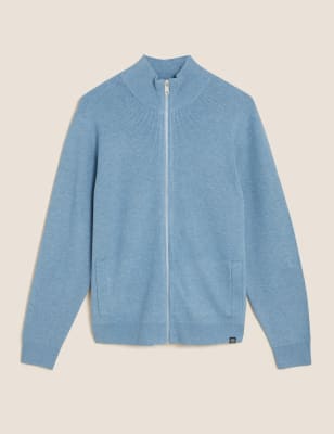 

Mens M&S Collection Cotton Blend Zip Up Knitted Jacket - Blue, Blue