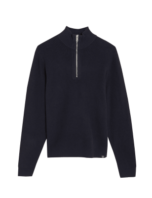 Mens M&S Collection Cotton Blend Textured Jumper - Navy