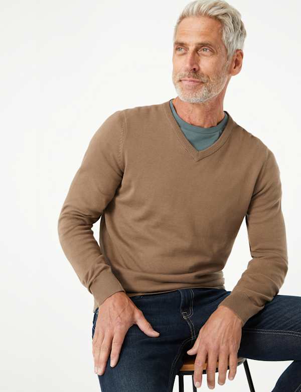 Pure Cotton V-Neck Jumper