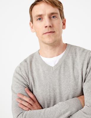 Pull 100&nbsp;% coton &agrave; col en V