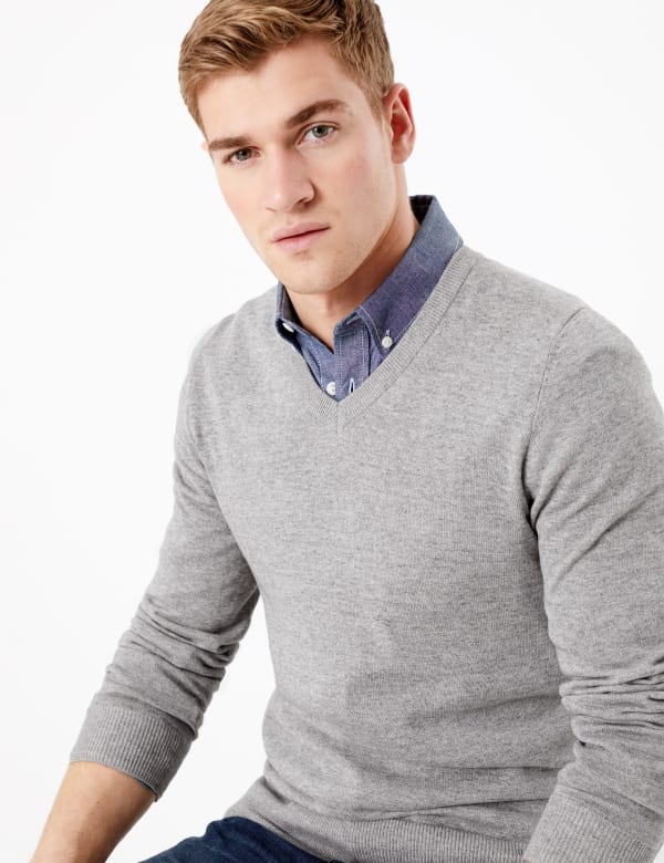 Pure Cotton V-Neck Jumper