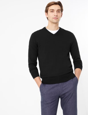 Pure Cotton V-Neck Jumper - SG