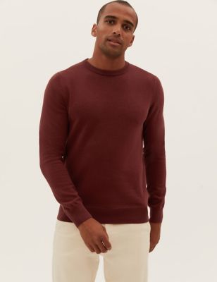 Marks And Spencer Mens M&S Collection Pure Cotton Crew Neck Jumper - Medium Red, Medium Red