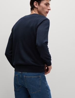 

Mens M&S Collection Pullover aus reiner Baumwolle mit Rundhalsausschnitt - Navy, Navy