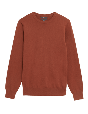 Mens M&S Collection Pure Cotton Crew Neck Jumper - Dark Orange