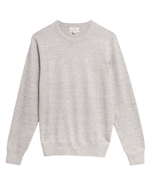 Mens M&S Collection Pure Cotton Crew Neck Jumper - Light Grey