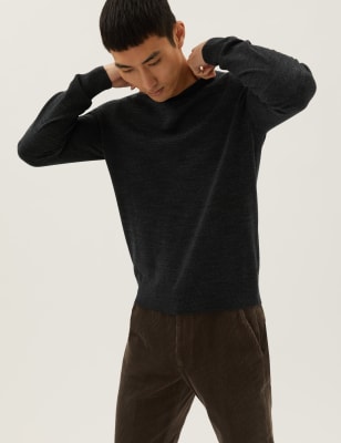 Marks And Spencer Mens M&S Collection Pure Cotton Crew Neck Jumper - Dark Grey