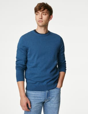 Mens M&S Collection Pure Cotton Crew Neck Jumper - Wedgewood, Wedgewood