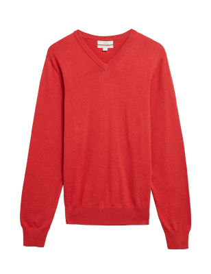 

Mens M&S Collection Pure Cotton V-Neck Knitted Jumper - Red, Red