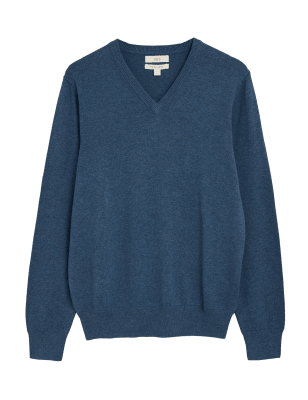 

Mens M&S Collection Pure Cotton V-Neck Knitted Jumper - Light Airforce, Light Airforce