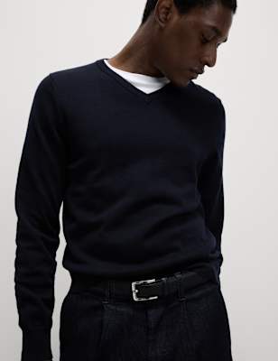 

M&S Collection Jersey de punto 100% algodón con cuello de picoMens - Navy, Navy