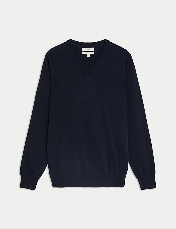 Pure Cotton V-Neck Knitted Jumper - NZ