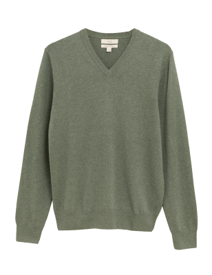 

Mens M&S Collection Pure Cotton V-Neck Knitted Jumper - Sage Green, Sage Green