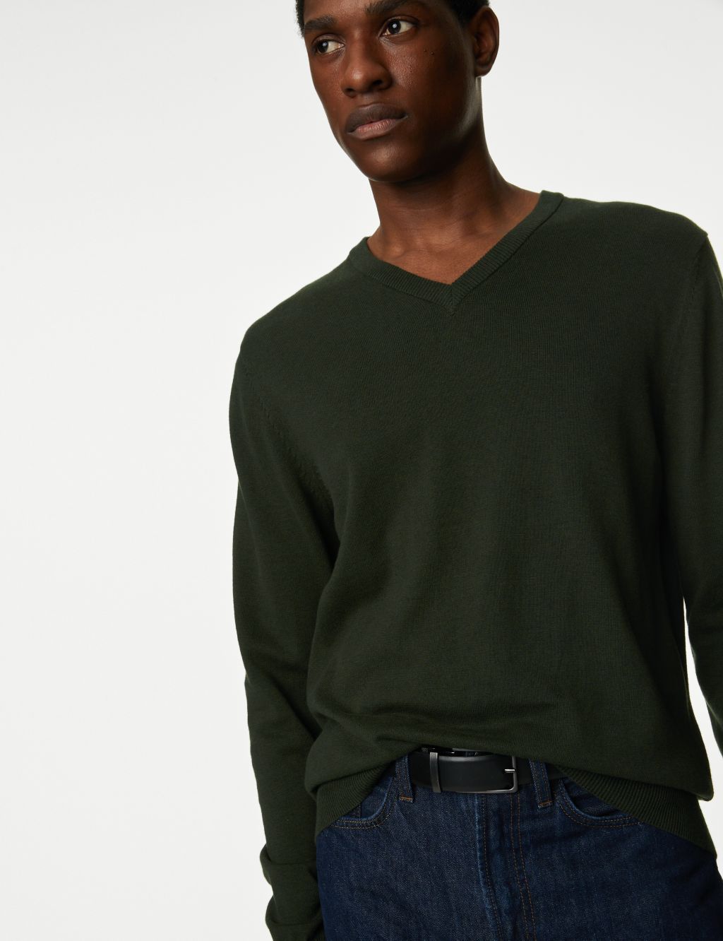 Pure Cotton V-Neck Knitted Jumper image 3