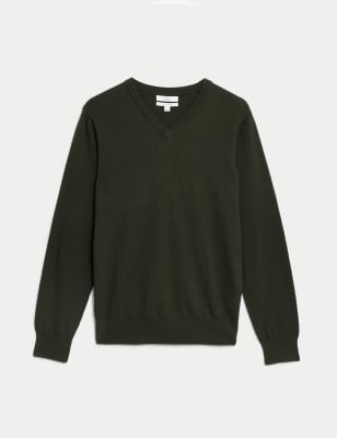 Pure Cotton V-Neck Knitted Jumper