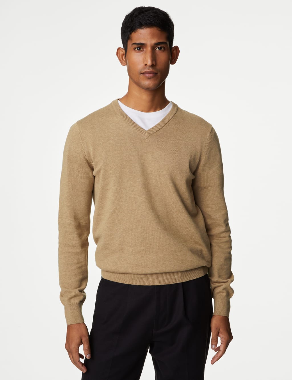 Pure Cotton V-Neck Knitted Jumper