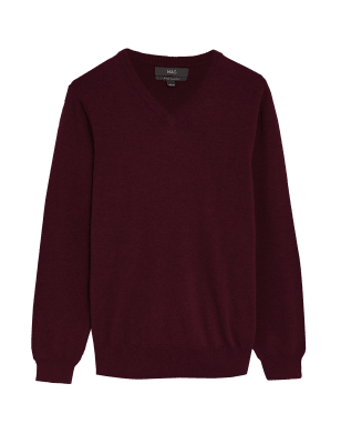 

Mens M&S Collection Pure Cotton V-Neck Knitted Jumper - Cranberry, Cranberry