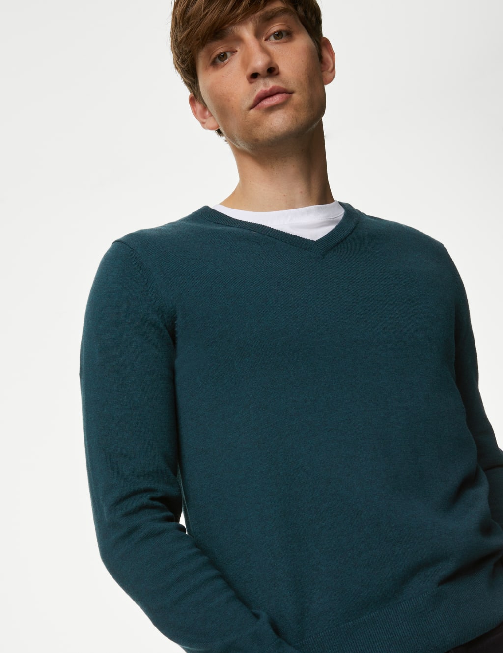Pure Cotton V-Neck Knitted Jumper image 4