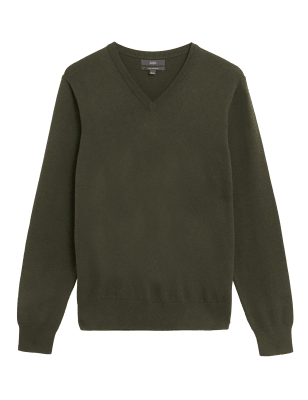 

Mens M&S Collection Strickpullover aus reiner Baumwolle mit V-Ausschnitt - Moss Green, Moss Green