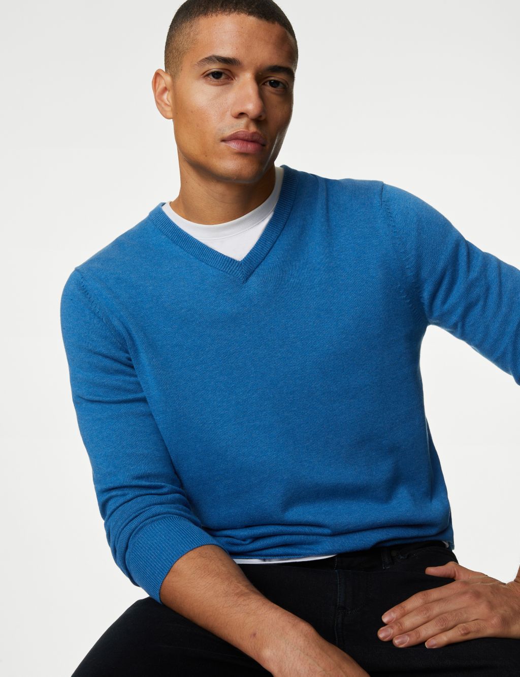 Pure Cotton V-Neck Knitted Jumper image 1