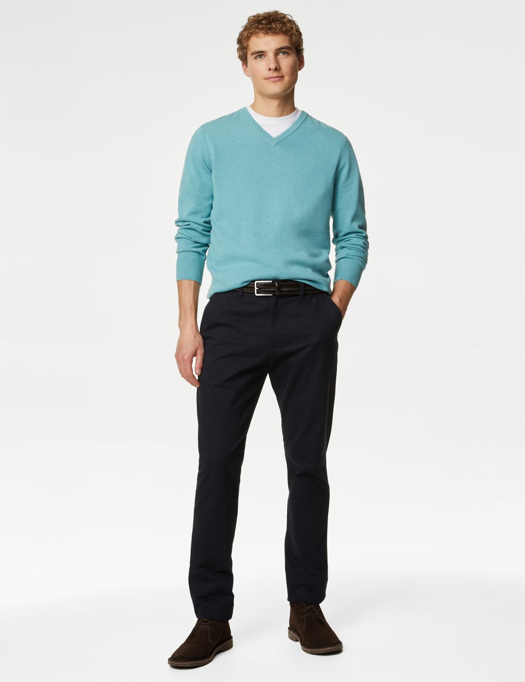 Pure Cotton V-Neck Knitted Jumper image 1