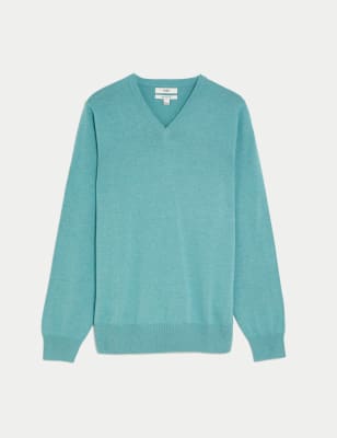 

Mens M&S Collection Pure Cotton V-Neck Knitted Jumper - Dusted Aqua, Dusted Aqua