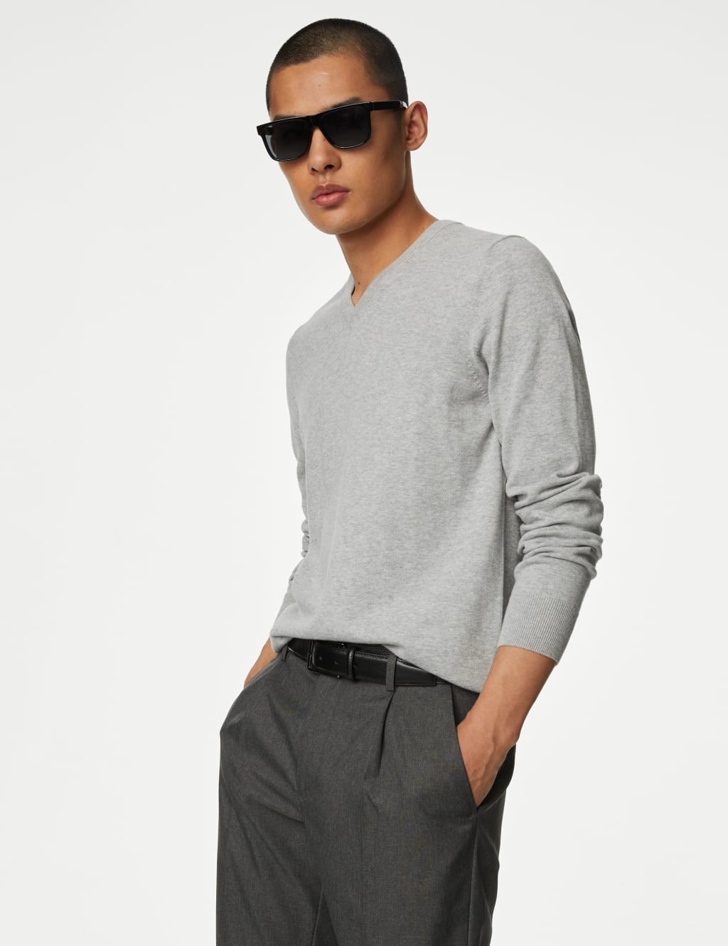 Pure Cotton V-Neck Knitted Jumper image 3