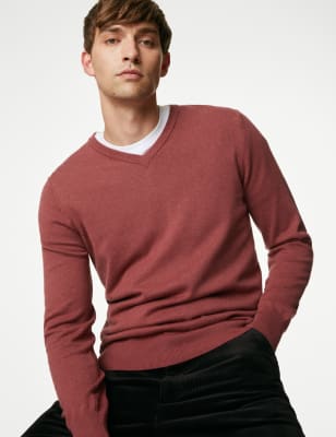 

Mens M&S Collection Strickpullover aus reiner Baumwolle mit V-Ausschnitt - Oxblood, Oxblood