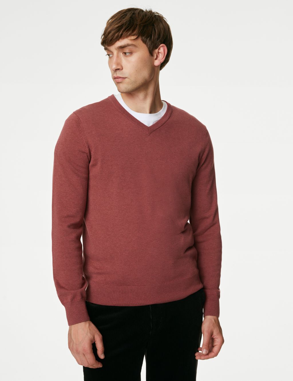Pure Cotton V-Neck Knitted Jumper image 2