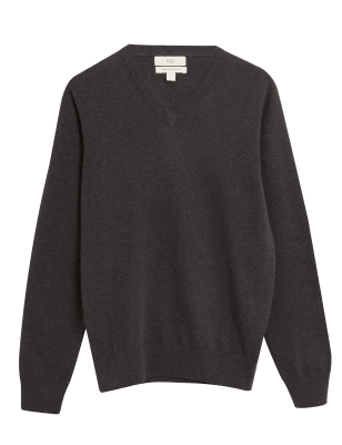 

Mens M&S Collection Strickpullover aus reiner Baumwolle mit V-Ausschnitt - Charcoal, Charcoal