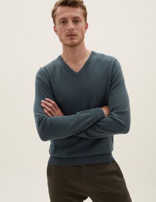 Pure Cotton V-Neck Knitted Jumper | M&S Collection | M&S