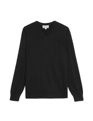 

Mens M&S Collection Strickpullover aus reiner Baumwolle mit V-Ausschnitt - Black, Black