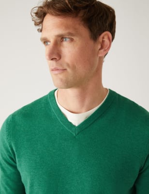 

Mens M&S Collection Pure Cotton V-Neck Knitted Jumper - Fresh Green, Fresh Green