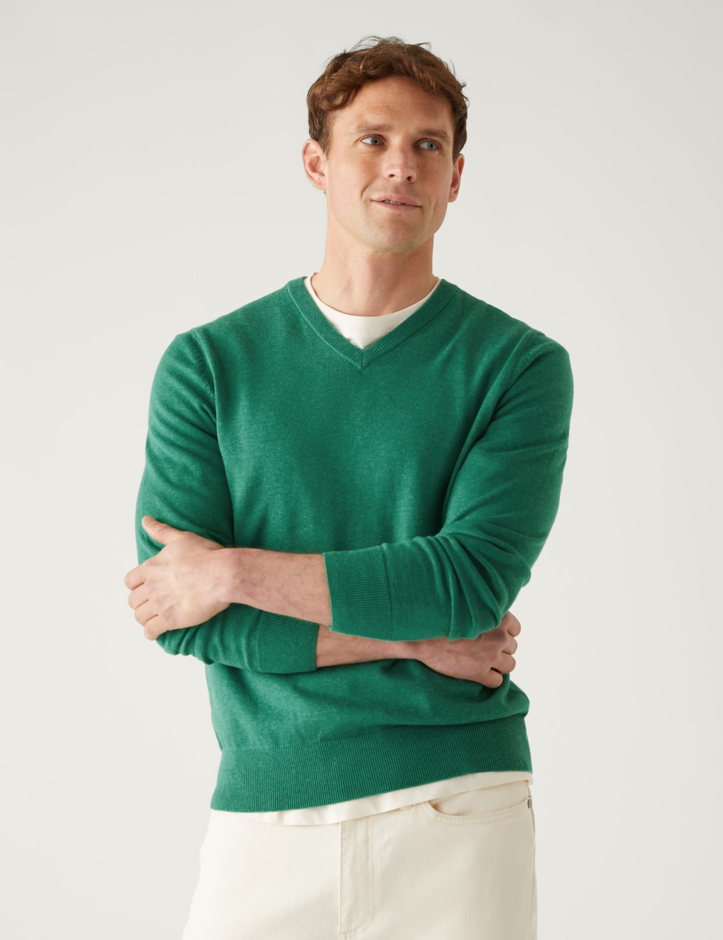 Pure Cotton V-Neck Knitted Jumper image 2